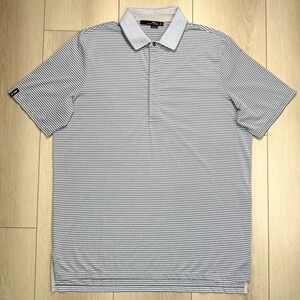 RLX Ralph Lauren Men's Gray White Striped Performance‎ Polo Shirt Size L Stretch